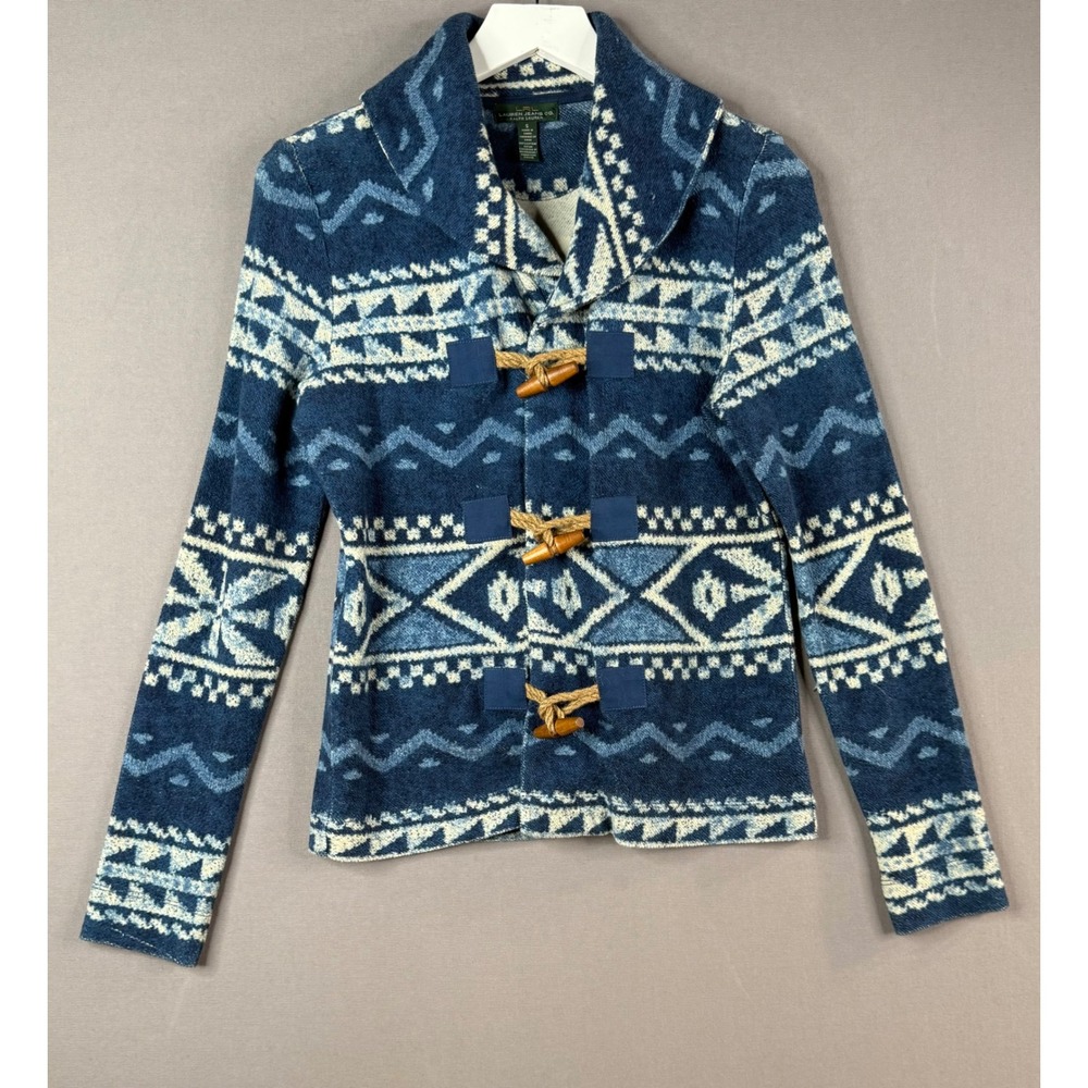 Lauren Ralph Lauren Toggle Cardigan Women S Blue Southwestern Shawl Aztec Rustic
